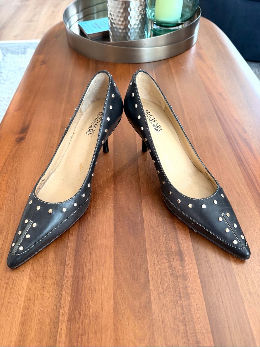 Michael Kors Black Leather Studded Pointed Toe Pumps Heels 7M